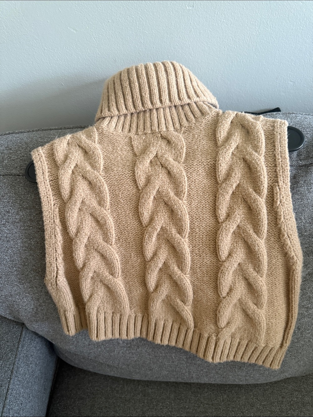 Zara Cable Knit Sleeveless Turtleneck Vest - Beige